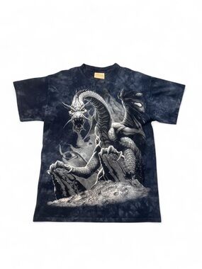 Vintage 2001 the mountain dragon big print AOP tie dye shirt navy blue M mens